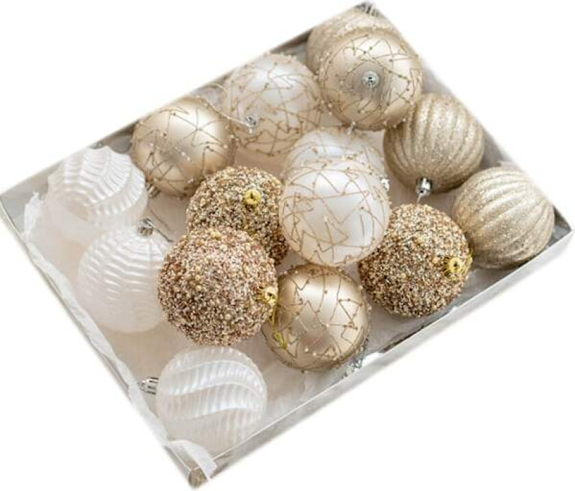 Champagne Julekulesett - Julepynt til juletreet 3pcs 8cm