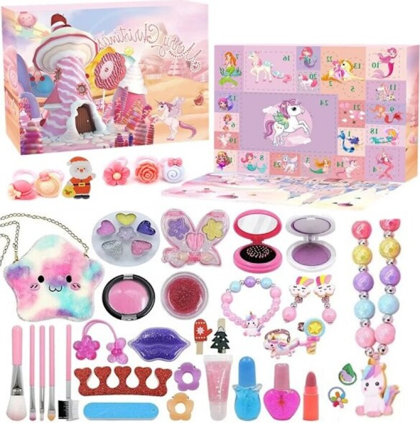 Julekalender med sjarm for 2024 - 24 dagers nedtelling, julegave til jenter, halskjede, armbånd, enhjørning style 8