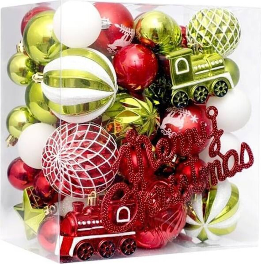Julepynt Juledekorasjoner 65 Røde, Grønne og Hvite Malte Julekuler Sett Hengedekorasjoner