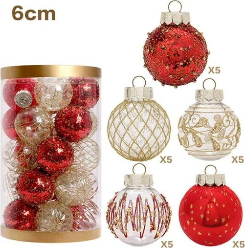 Julekuler Ornamenter til Juletreet, 25 stk Plast Ugjennomsiktige Ornamentkuler Juletrepynt Fargede og Glitterfestpynt