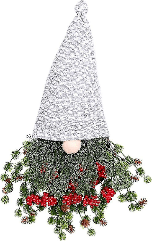 Julekrans med julenissen, furukongle julenisse til inngangsdøren, hengende pynt