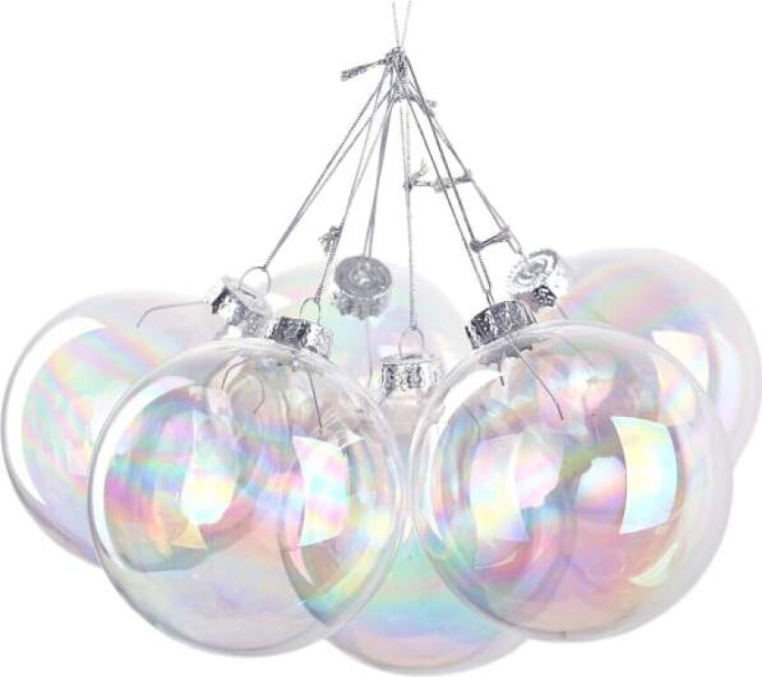 Sett med 6 6 cm runde iriserende glass julekuler,ZQKLA