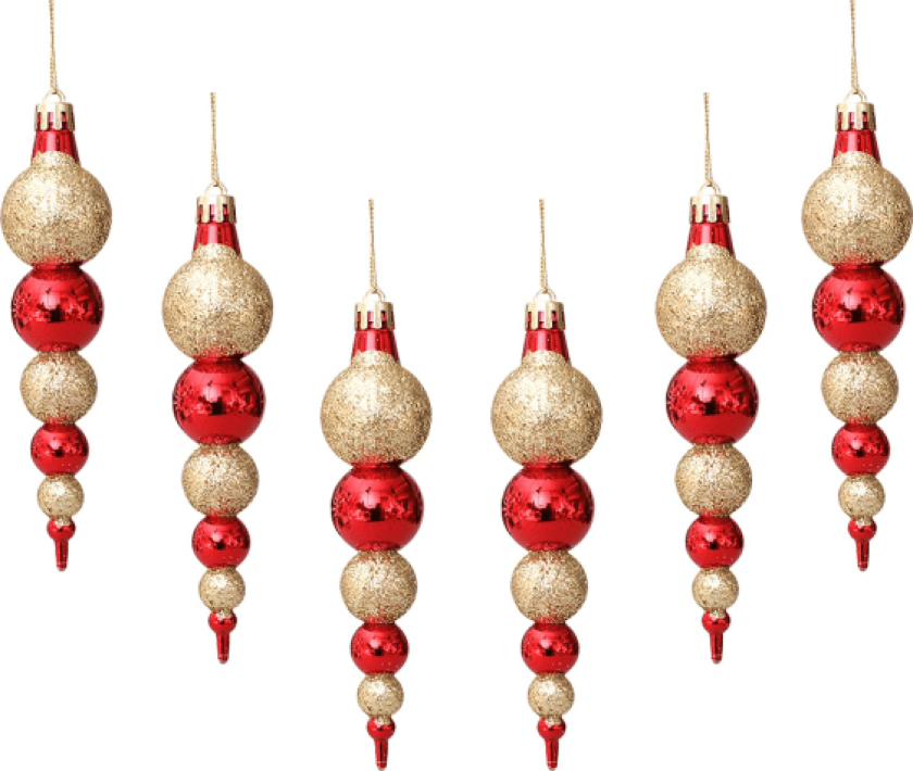6 stk julekuler lange ornamenter