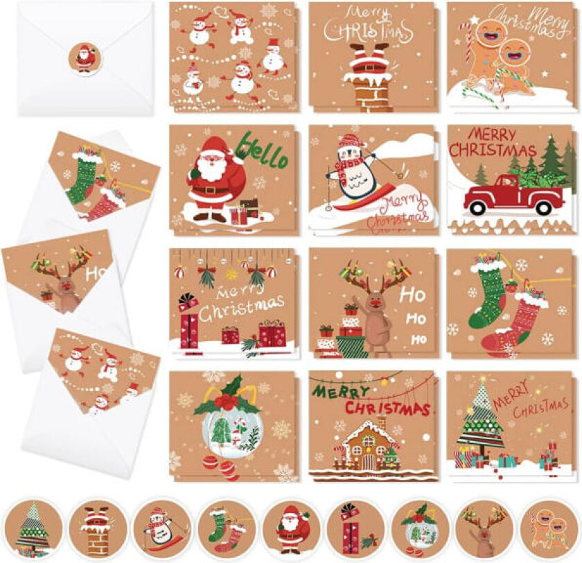 Julekort med konvolutter 24 stk blanke gratulasjonskort i bulk
