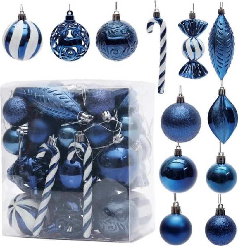 Julekuler for juledekorasjoner, 40 stk juletrepynt Mørk Blå