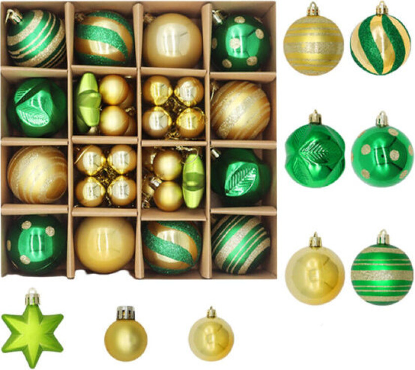 Juledekorasjon 42 stk julekulepynt til juletre, delikat juledekorasjon julekuler sett knusesikre plast julekuler