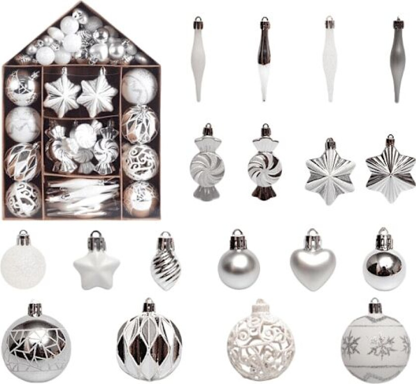 73 Julekulespynt, Juledekorasjon, Håndmalte Julekulesett for Hjemmet grau