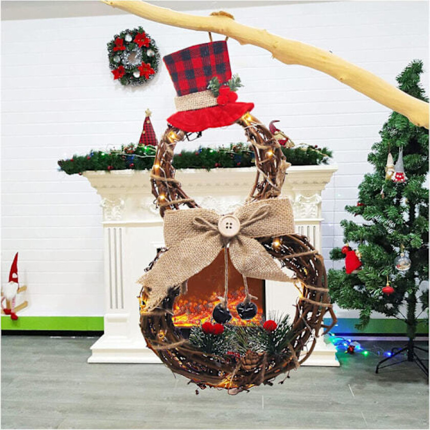 Julekrans, juledekorasjonskrans, LED-julekrans, julekransramme, julekrans med snømann, utendørs juledekorasjon