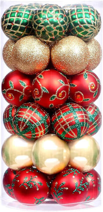 30 stk Julekuler Ornamenter, Knusefrie Julepynt Festlige Bryllup Hengende Ornamenter Juletre Dekorasjon (Rød&Grønn&Hvit)