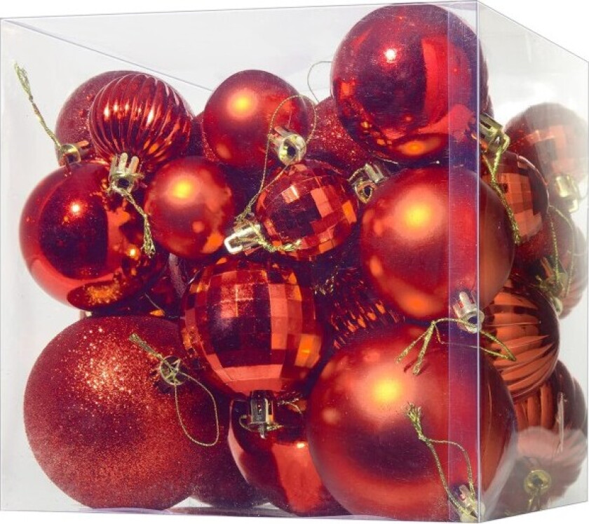 Røde julekuleballer, 36 stk knusebestandige juletreballer med hengeløkke for juletredekor, bryllupsfest, ferie