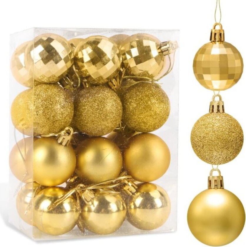 Gylne julekuler, juletredekor, plast Ø 4 CM 24 stk