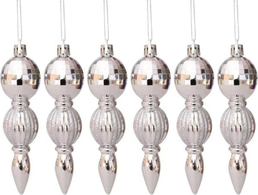 6 stk Julekuler Kjegler, 13cm Julekjeglepynt Sølv Juletre Dekor