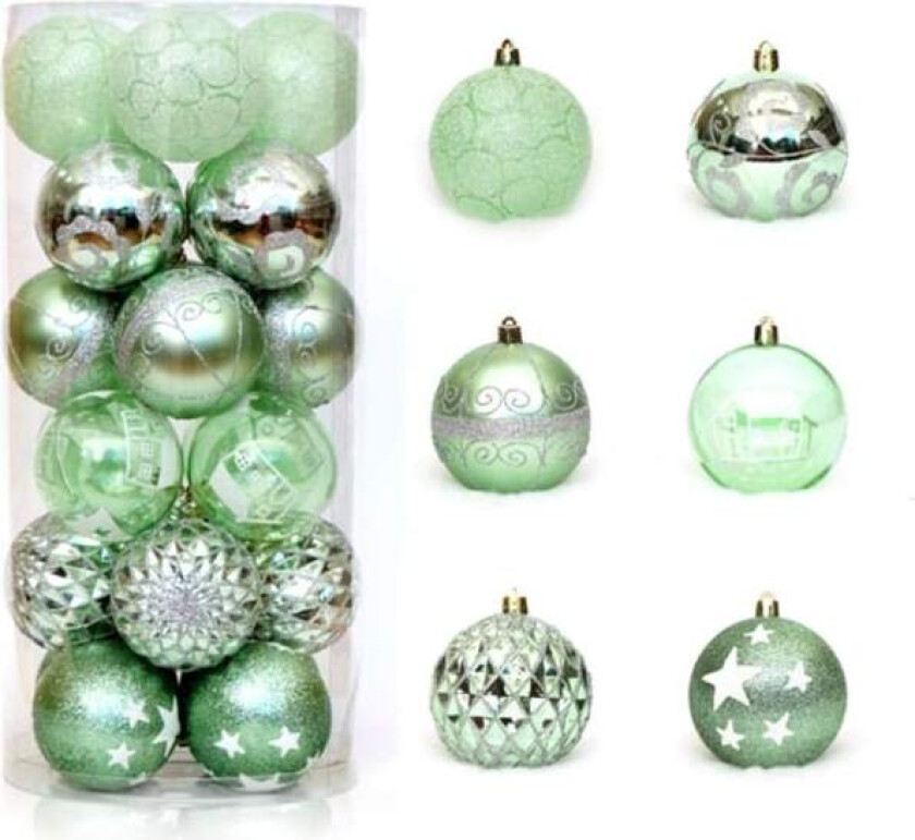 6cm/2,36” 24stk Julekule Splitting Plast Julekuler Tredekorasjoner Ornamentanheng Feriefestdekor (Grønn)