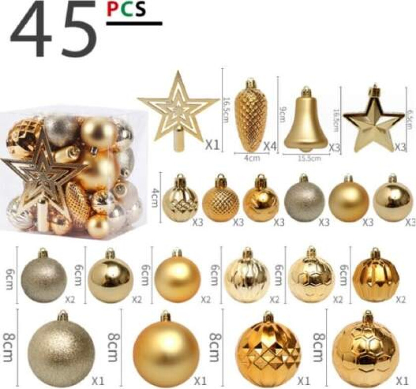 45 stk (gull) julekule, innendørs julepynt rød