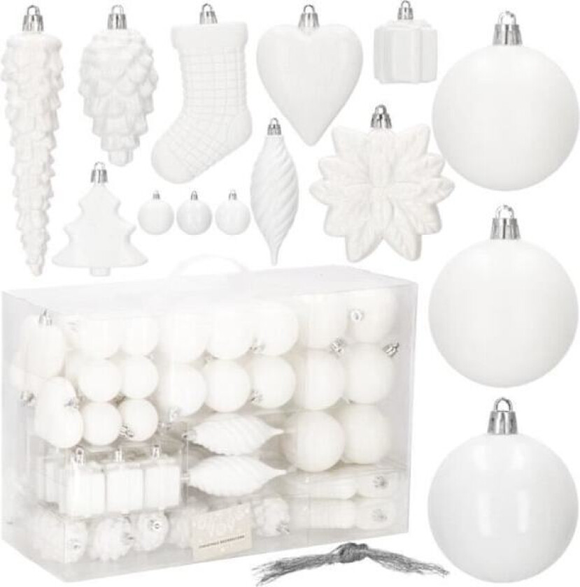 SPRINGOS® 72 stk. Julekuler Trepynt, Ornamenter, Kjegler, Godteri, Gaver, Stjerner, Tre - Hvit Vit