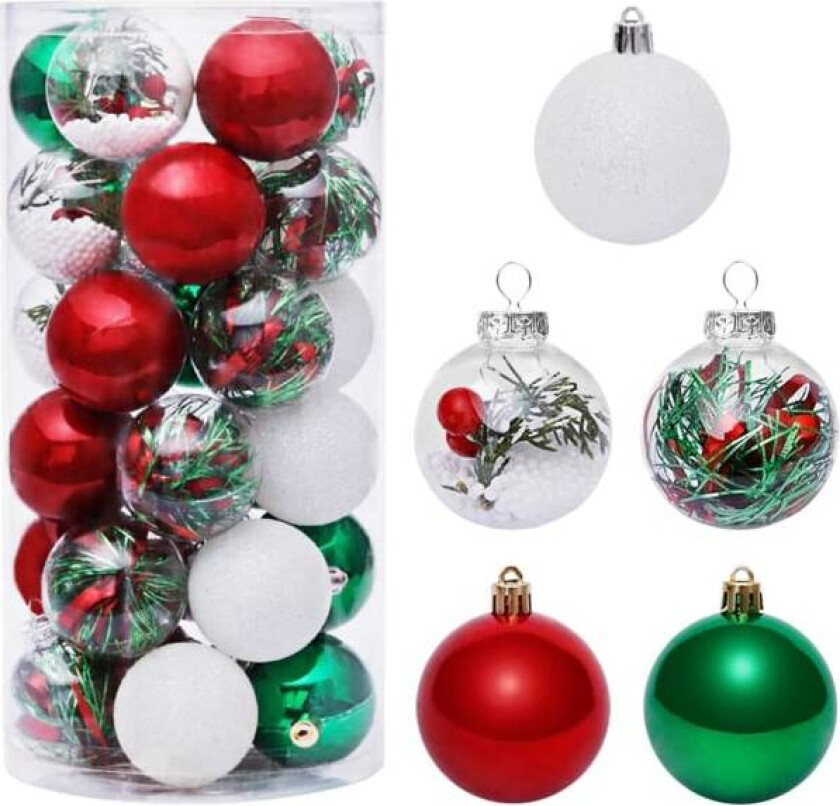 cm grønne og røde julegaver, 30 julekuler