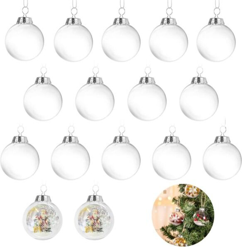16 stk. julekuler, gjennomsiktige kuler i akryl som kan fylles