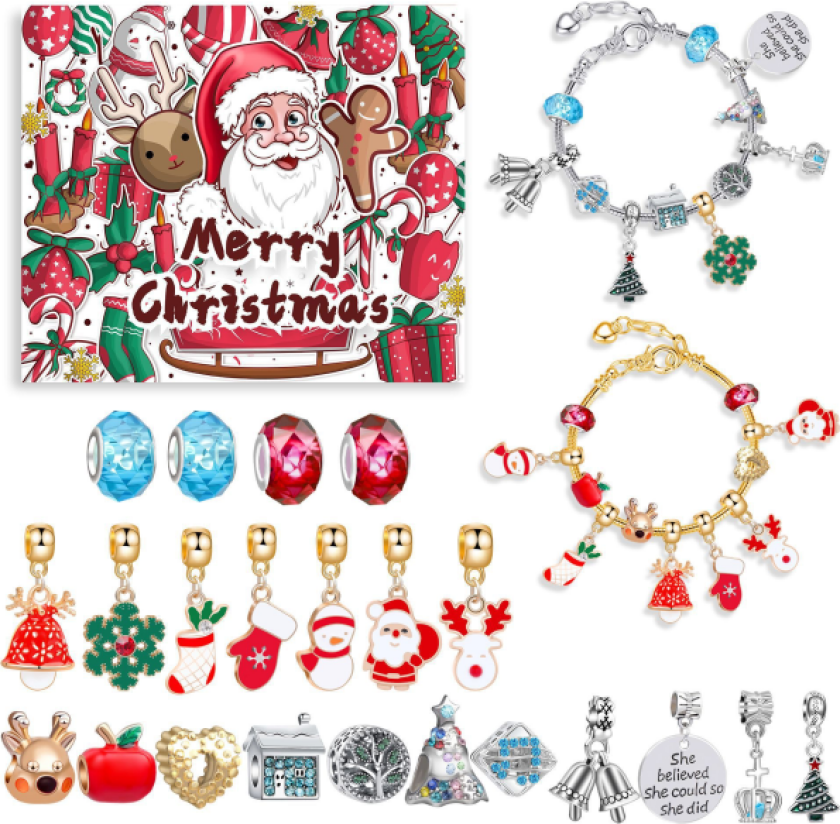 Gjør-det-selv julearmbåndssett for barn, voksne, 24-dagers julekalender