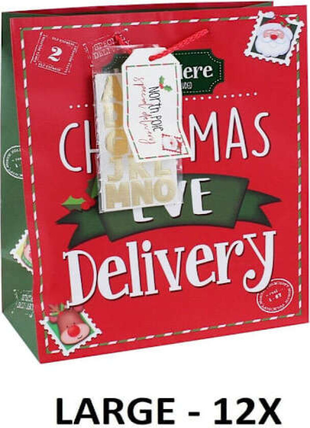 Eurowrap Julaften Tilpassbar Gavepose (Pakke med 12) L Rød Rød/Grønn L