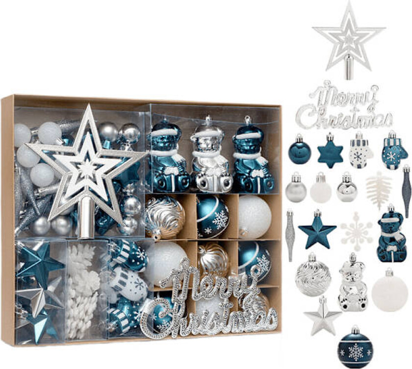 Julepynt, 70 stk malte trepynt, julekulesett, juletrepynt Blau