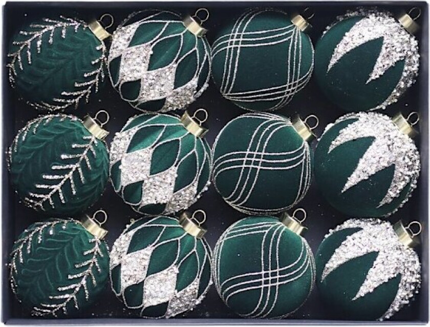 12 stk. Julekuler, 8 cm, Julekule-sett, Juletrepynt Grün