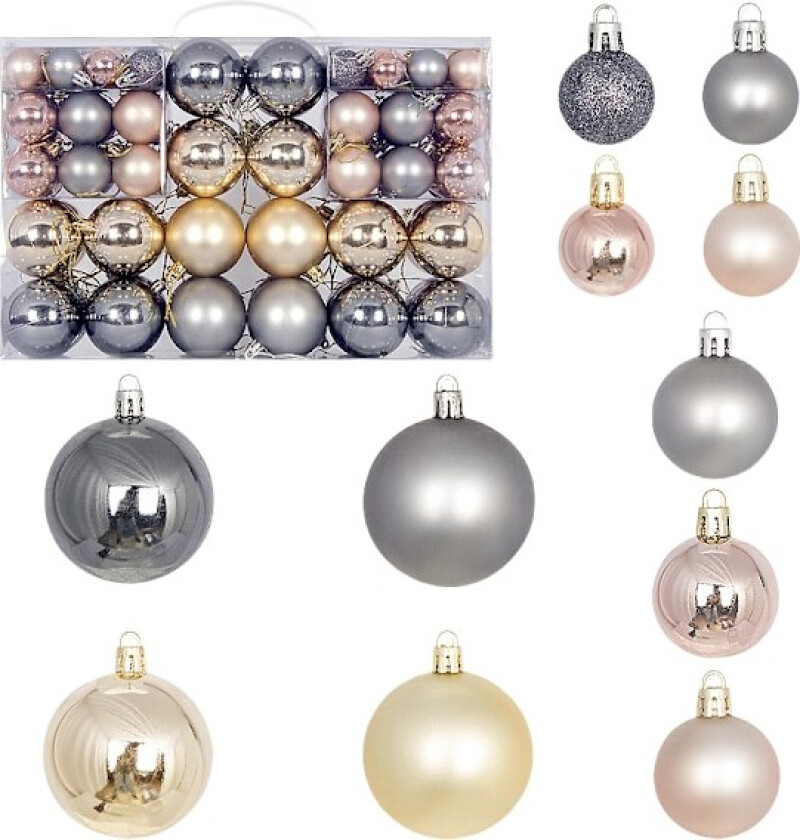 Julepyntsett, 100 stk. gjennombrutte kuler, julekuler grau