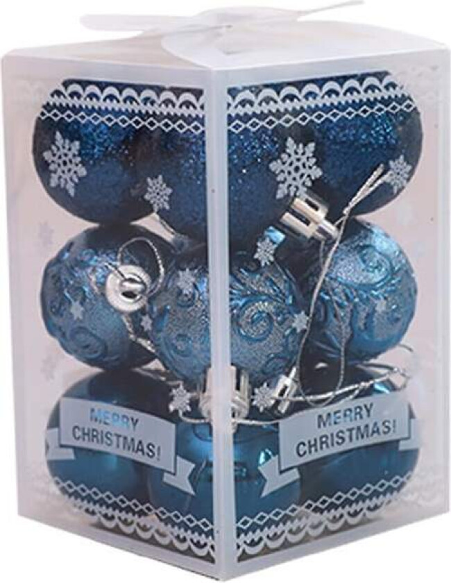 12 stk 4 cm julekulepynt dekorerte julekuler