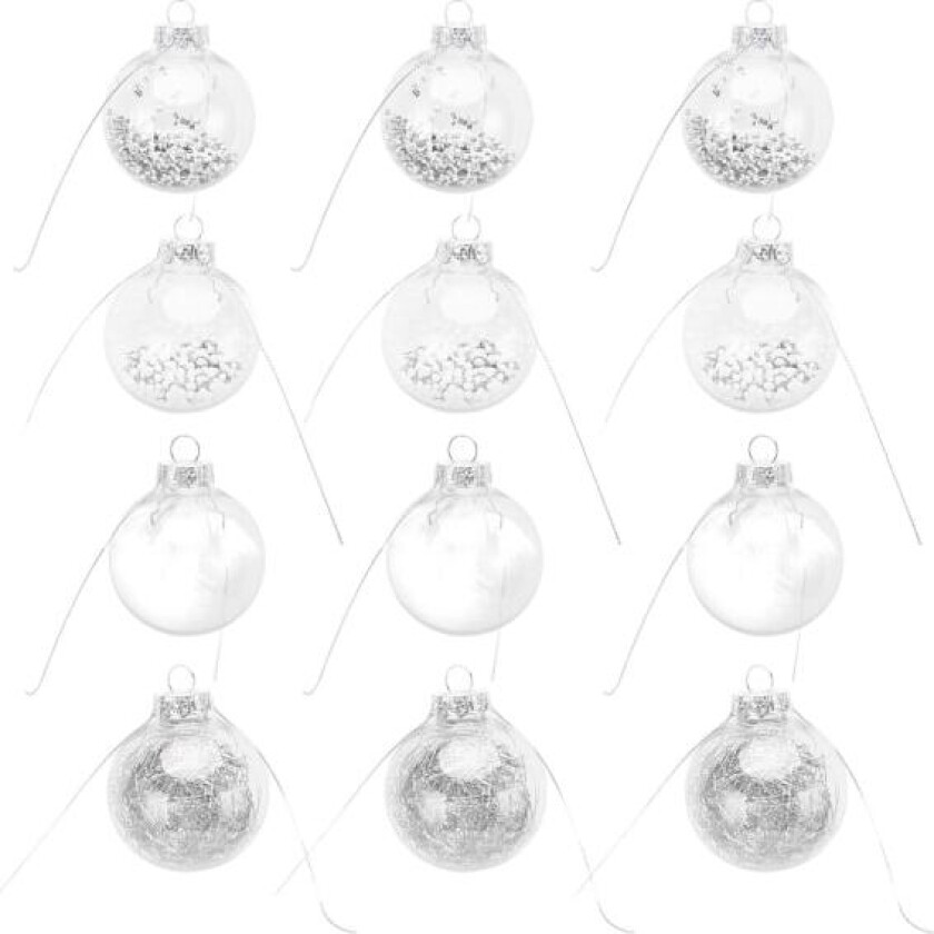 12 stk gjennomsiktige plast julekuler dekorasjoner splittringssikre dekorative kuler sett dekorasjoner for temahelger Hvit