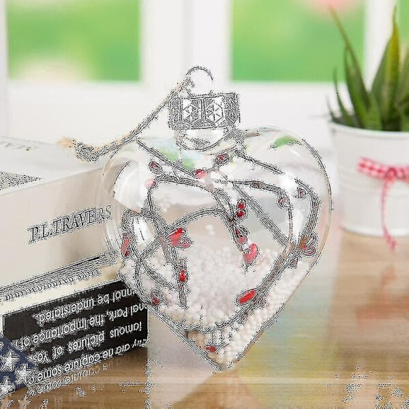 Ny gjennomsiktig kjæledyr hjerteformet interiørvisning julekule julepynt juleanheng G