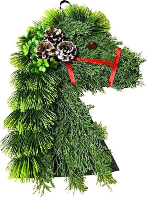 17,7 tommers hestehode julekrans, kjeglekrans med rødt bånd for dørdekor