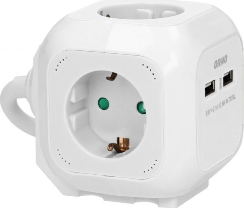 Orno 4-Veis Skjøteledning 2P+E (Schuko), 2Xusb-Lader, 1,4M H05vv-F 3X1,5Mm2, Hvit