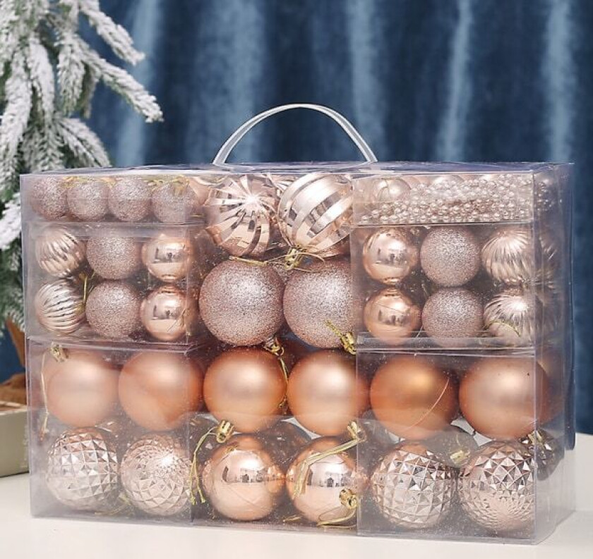 Sett med 93 Rose Gull Julekuler, Robuste Plastjulepynt