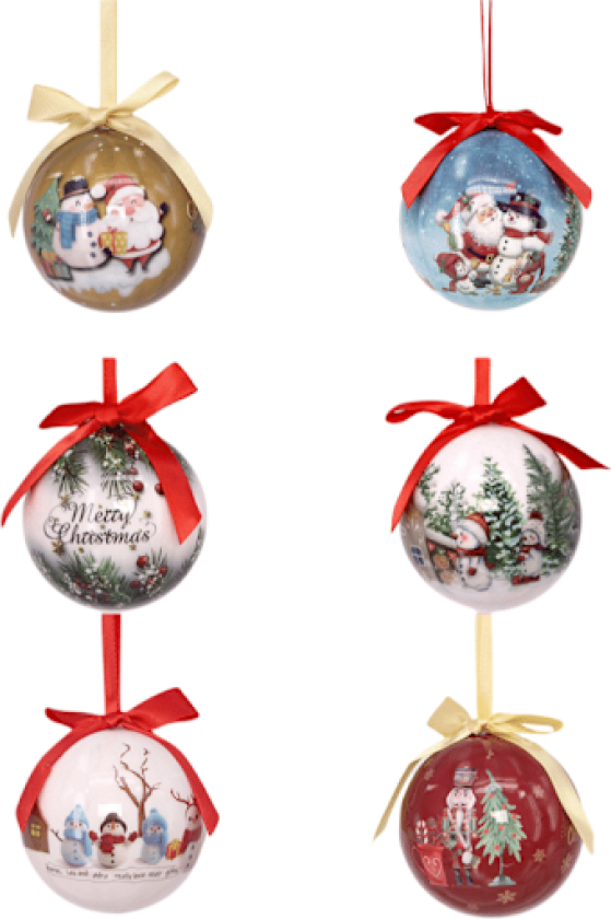 Klistremerker Julekuler med Snømann, Julenissen, 8 cm, 6 stk, for juletreet