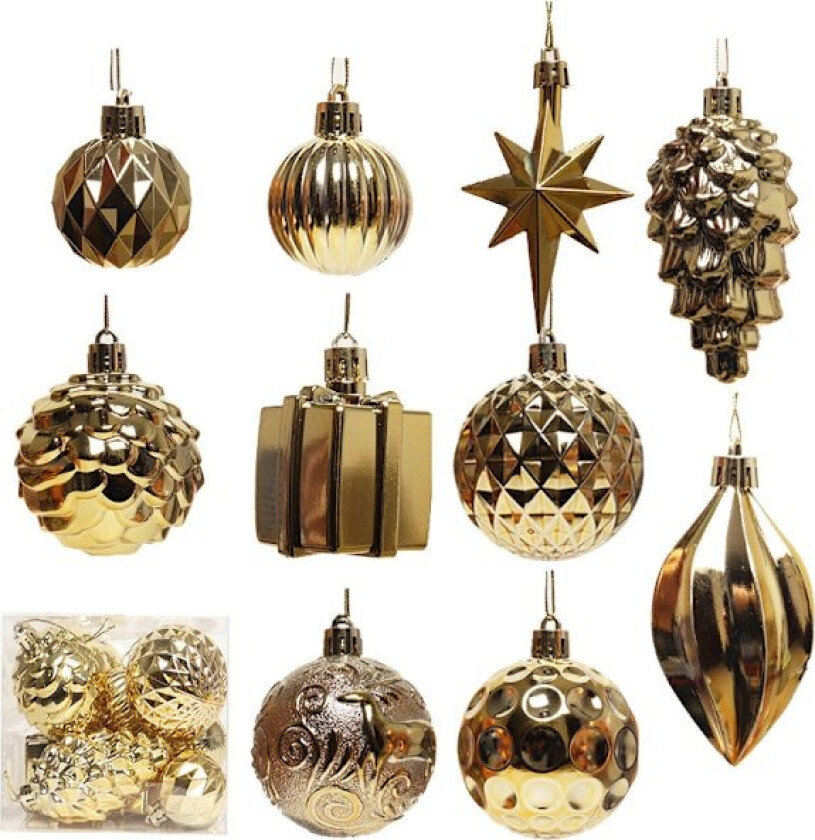 Julepynt, 12 stk. Julekuler, Juletrepynt, Vindupynt, Festpynt Gelb