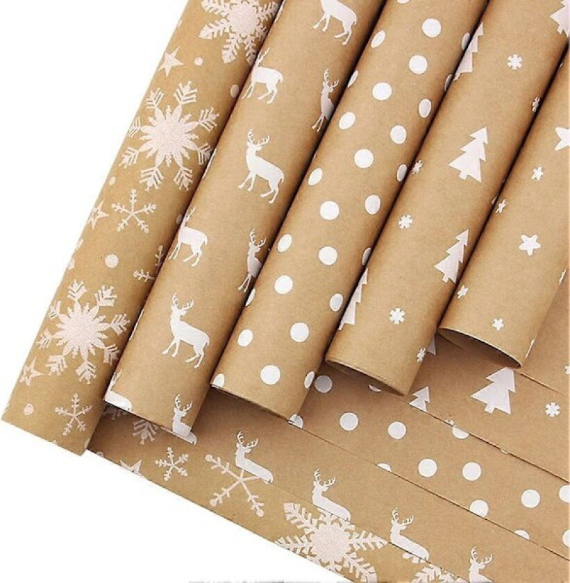 5 Ruller Julegavepapir, Gavepapirsett, Vintage Julegavepapir, Gjenbrukbar Brun Gavepapir