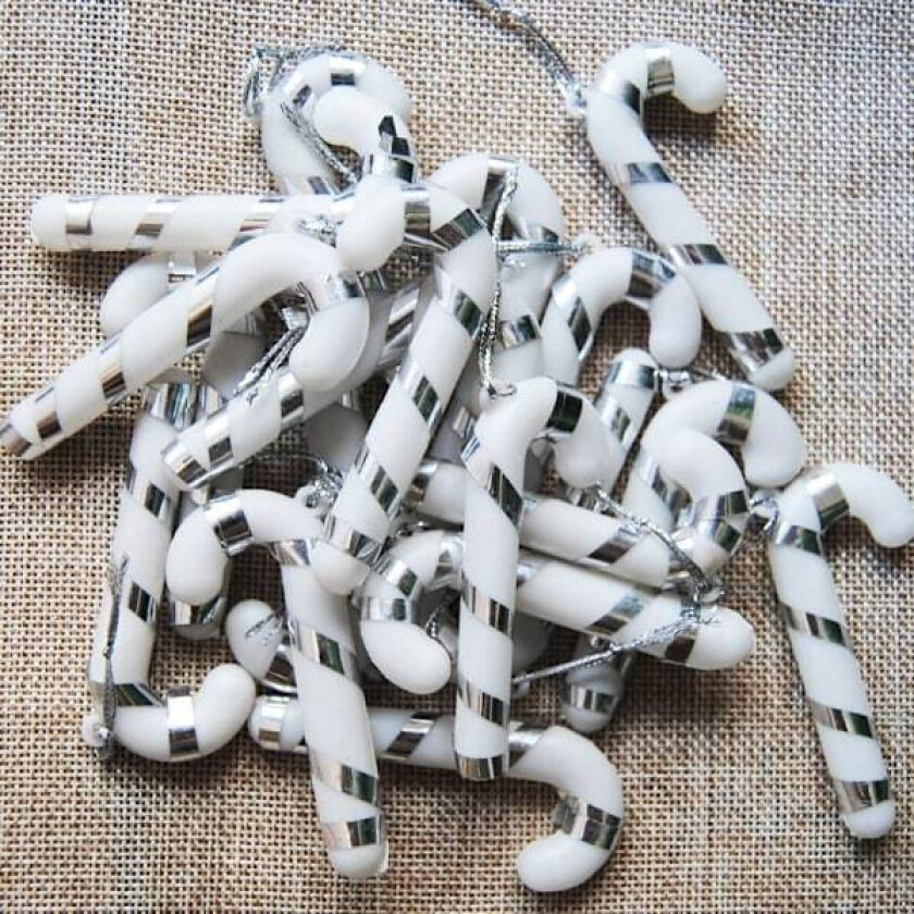 12 Stykker Juletrærpynt i Form av Juleris, Hengepynt til Julerreet, Julekulepynt, Julepynt 7cm Juleris, Sølv Silver