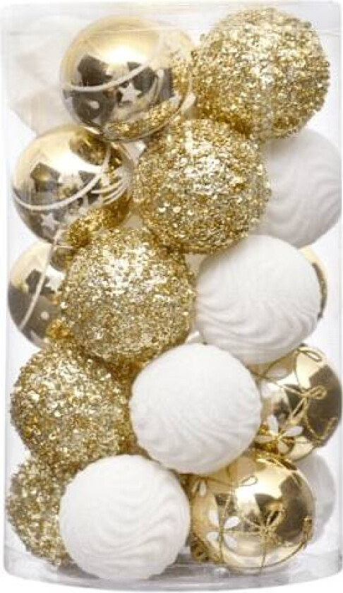 Festlig dekorasjon, julepynt, malt julekulesett, juletrepynt Weiß