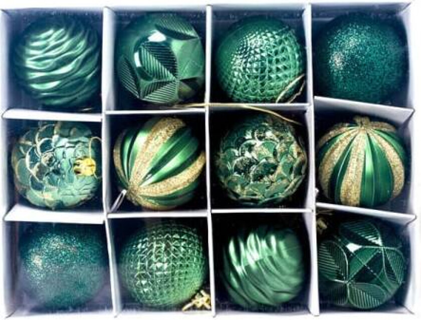 Røde julekuler små 12 stk, 6 cm juletre plast kuler