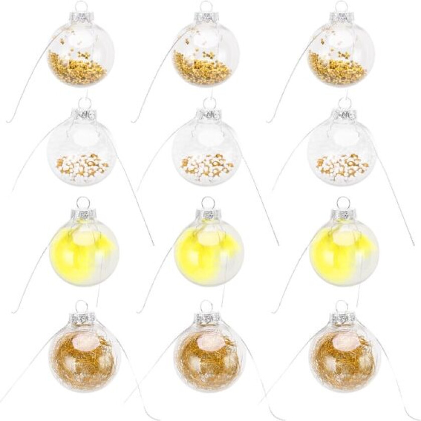 12 stk Klare Plast Julekulepynt Knusefrie Dekorative Kule Sett Dekorasjoner for Tematiske Helligdager Gul