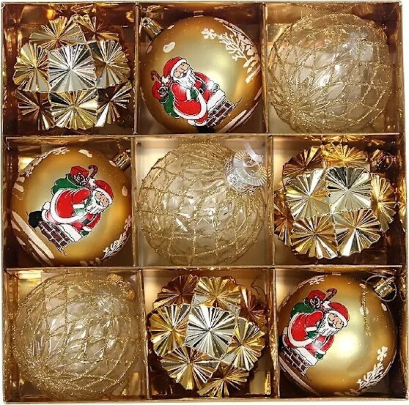 9-delt julepyntsett, fargerike julekuler, anheng, pynt, juledekorasjon, julekuler