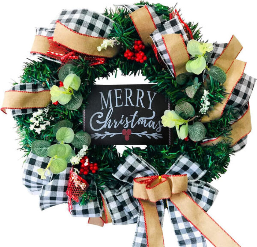 Julekrans med tavle God jul-ornament for inngangsdøren til julefestdekorasjon Inngangsdør Vindu 9,84 tommer