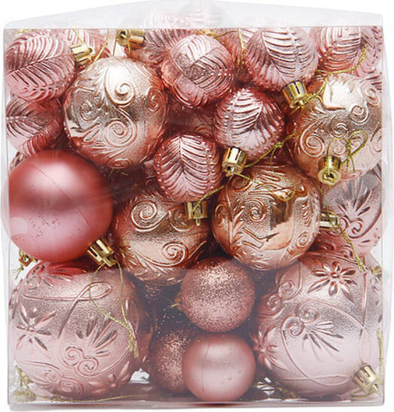 Julepynt, Røde og Hvite Julekuler, Assorterte Uknuselige Kuler