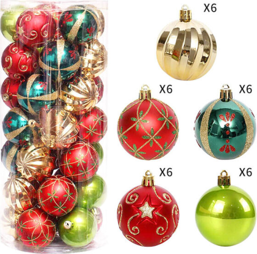 30 stk julekule 6cm, julepynt, malt P