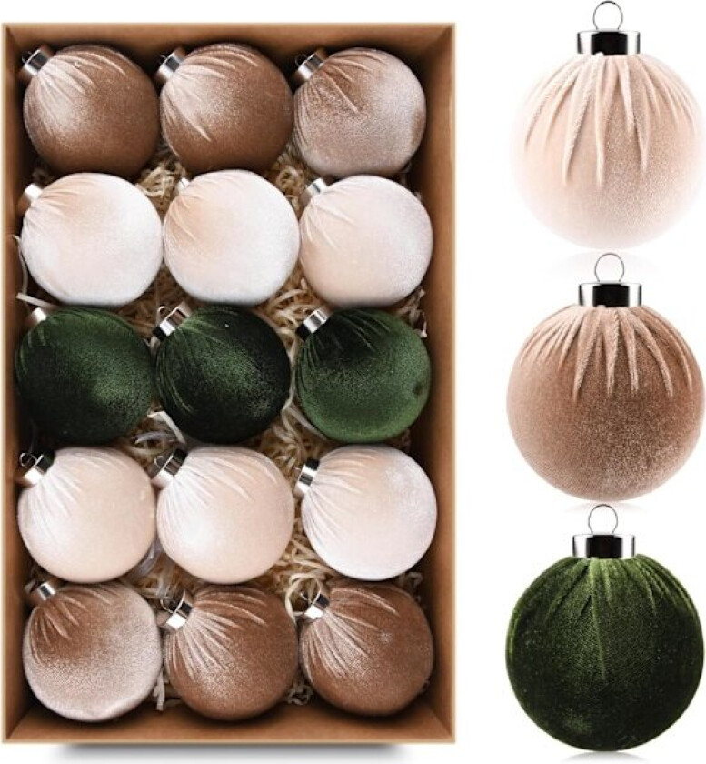 24×39×10cm Juletrær Ornamenter Fløyelsballer - Pakke med 15 stk Knusefrie Julekuler Dekorasjonssett - Flerfarget Gr