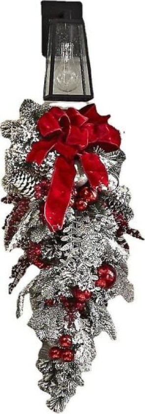 Julekrans for inngangsdør, rød og hvit, julepynt, utendørs dekorasjon for hjemmet (45 cm opp ned-tre)