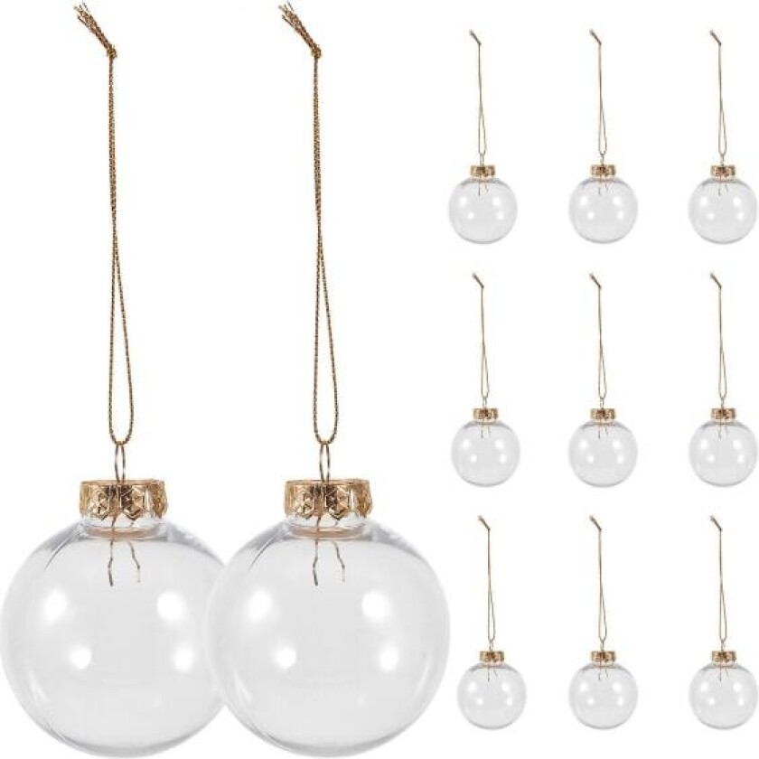 12 stk. gjennomsiktige julekulepynt i plast, fyllbare julekulepynt, hengende pynt (7,00 x 6,00 x 6,00 cm, som vist på bildet)