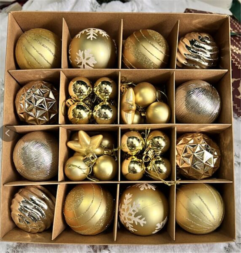 42 stk. hvite og røde julekuler, knusesikre julepynt, kutt