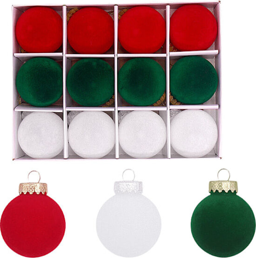 Set med 12 julekuler, 6 cm, i en boks, juletrepynt, for feiringer og fester rot grün