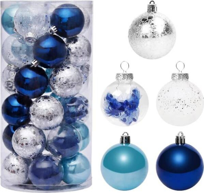 Blå julekuler, julepynt til juletreet, plastpynt