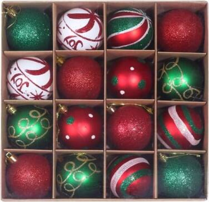 Røde og grønne julekuler, 16 stk julekuler 6 cm